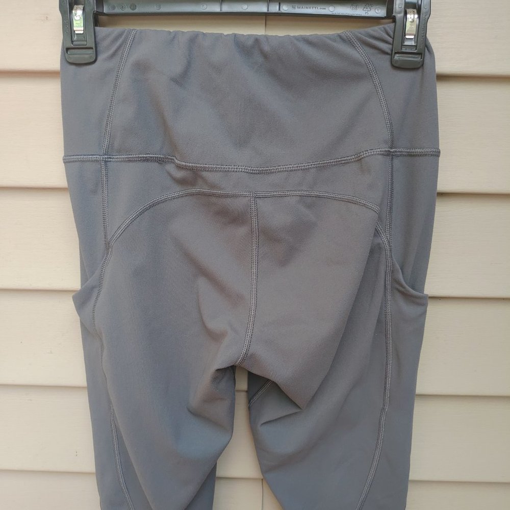 Gray Performance Leggings Side Pockets Solid Gym Fitness Yoga - Picture 5 of 8